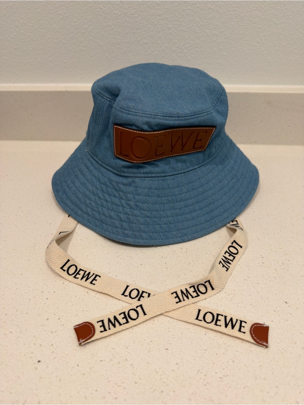 Loewe Denim-Blue Canvas Bucket Hat with Branded Cream Strap - Picture 2 of 3